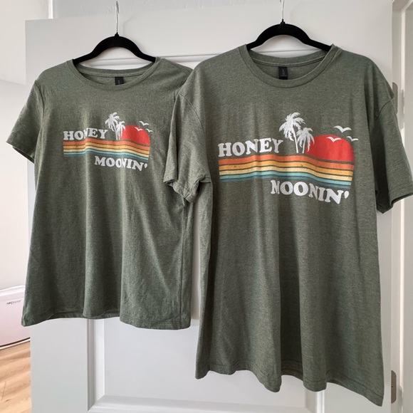 Gildan Tops - Honeymoon Matching Olive T-Shirt with Palm Design